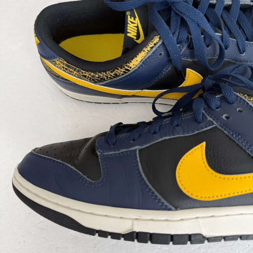 Size 12 -Nike Dunk Low Shoes Vintage Michigan Blue Black Yellow FZ4014-010 Men's